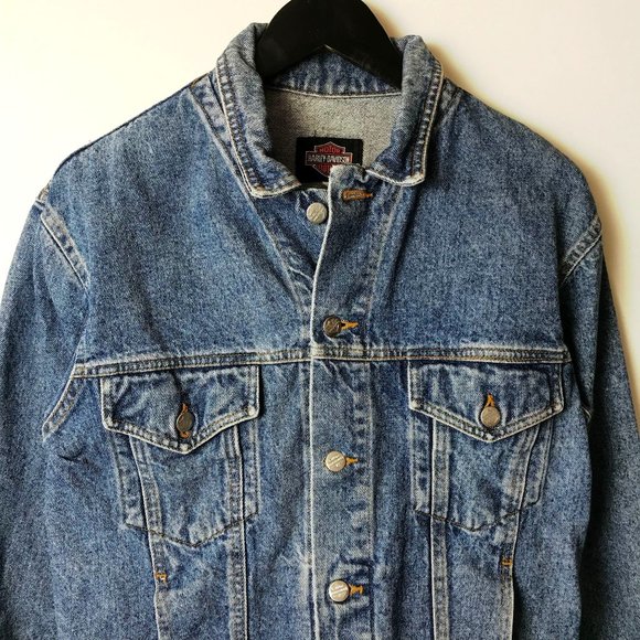 90s Vintage Harley Davidson Motorcycles Womens Medium Blue Denim Jacket Eagle M - Picture 5 of 16